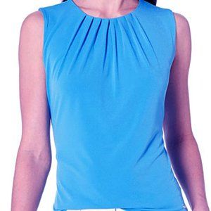 CALVIN KLEIN Blue turquoise Pleated Scoopneck Sleeveless Top (S)